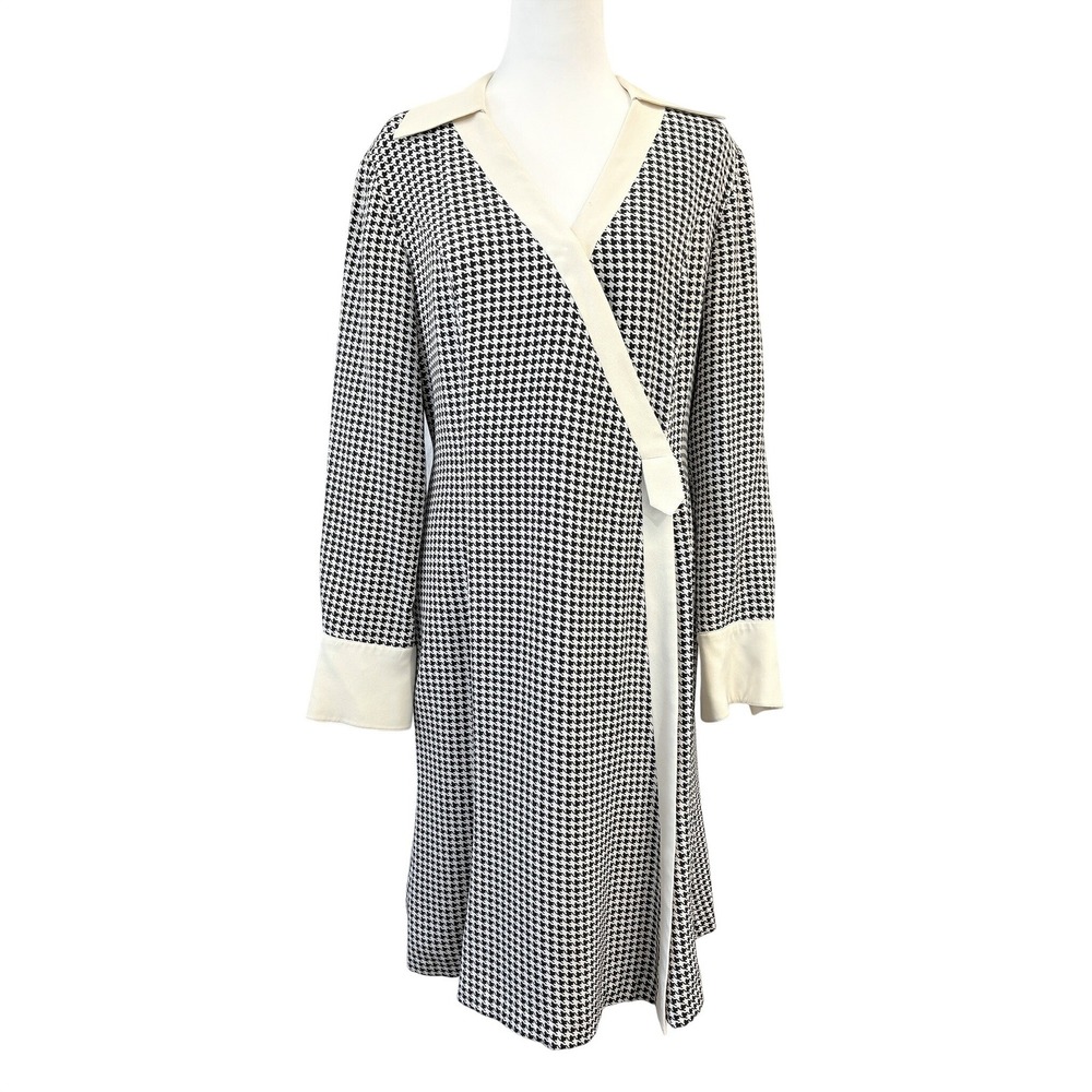 Thom Smith Atelier XXI Silk Houndstooth Wrap Dress Black White Size‎ 8